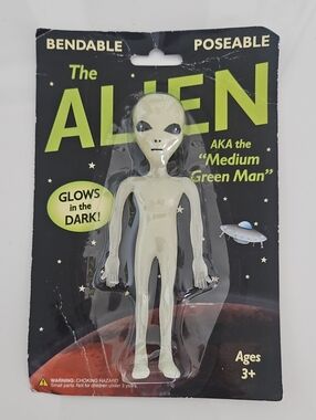 "The Alien" or "Medium Green Man" Bendable Poseable Toy - Glow-in-the-Dark Green